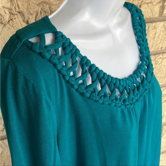 Turquoise Tunic Top Flowy Flow Size Large Casual Career work Blouse - Picture 6 of 12